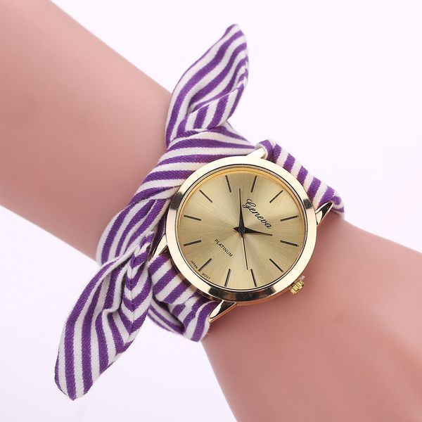 

fashion casual womens bracelet watches stripe floral cloth quartz dial bracelet wristwatch watch gift, Slivery;brown