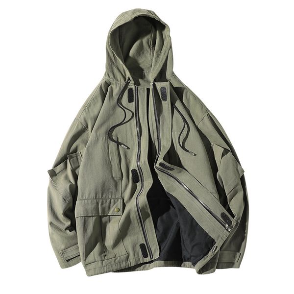 

2019 men new bomber jacket men fashion retro tooling wind denim jacket man casual loose hooded coat street hip hop, Black;brown