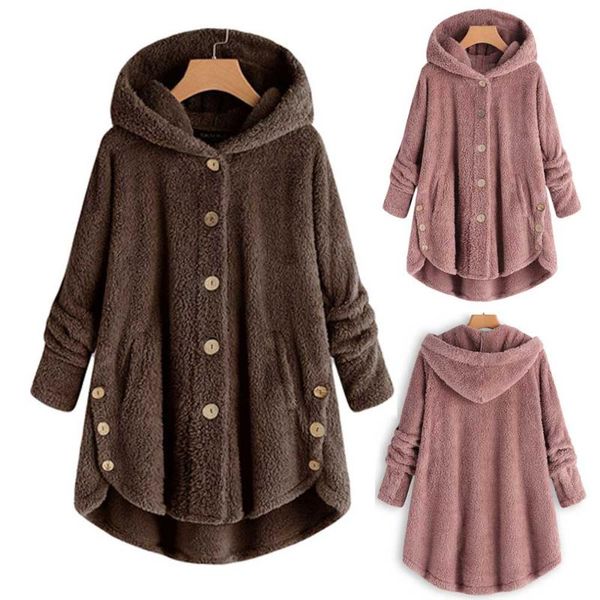 

are you sure not to click in and seefashion women button coat tail hooded pullover loose sweater 2020 fashon new, Black