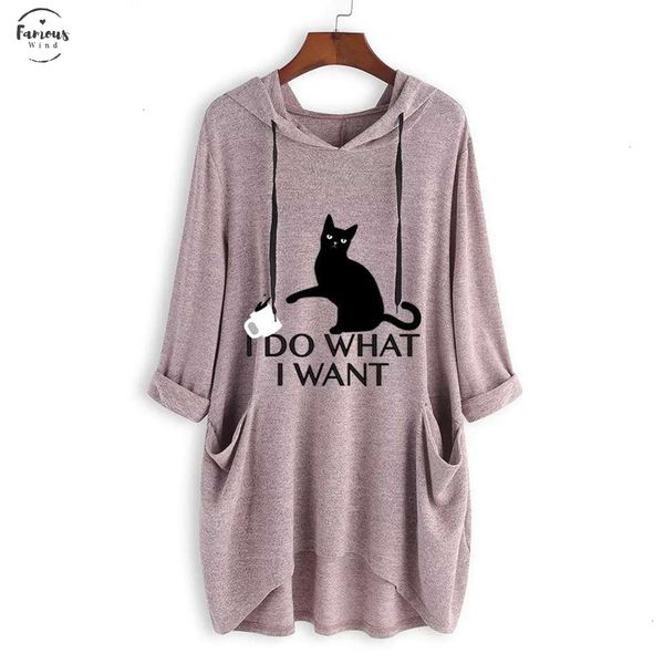 

t shirt women casual print cat ear hooded cap sleeve t shirt long sleeves pocket irregular fashion new femme dec27, White
