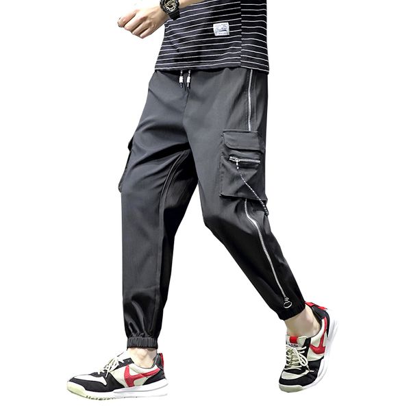 

2019 casual harem pants mens side zipper striped big pockets loose japanese streetwear black hip hop pants joggers plus size 3xl