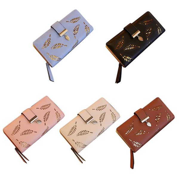 

женщины бумажник pu кожаный кошелек женский кошелек длинные золотые полые листья держатели мешка муфты сумки для женщин портмоне карты, Red;black