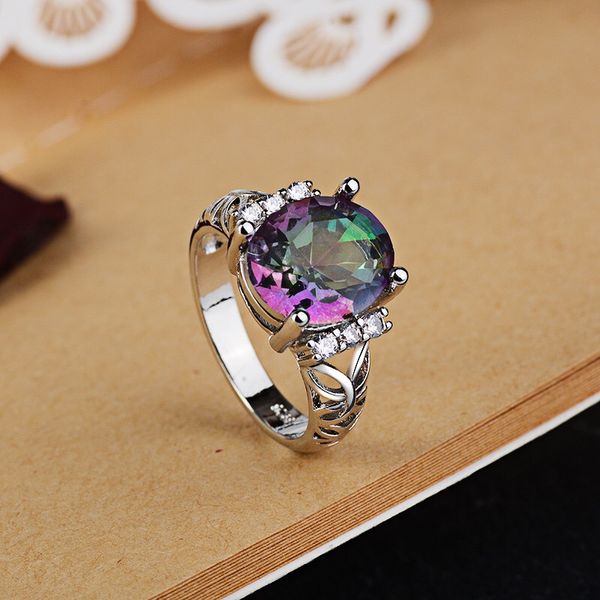 

fashion women's jewelry silver color ring mystic fire rainbow stone rings promotion elegant wedding jewelry party gift, Golden;silver