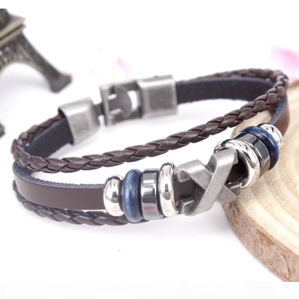 

black friday thanksgiving punk cowhide leather weave bracelets for men 2018 ell whosale gift bracelets, Golden;silver
