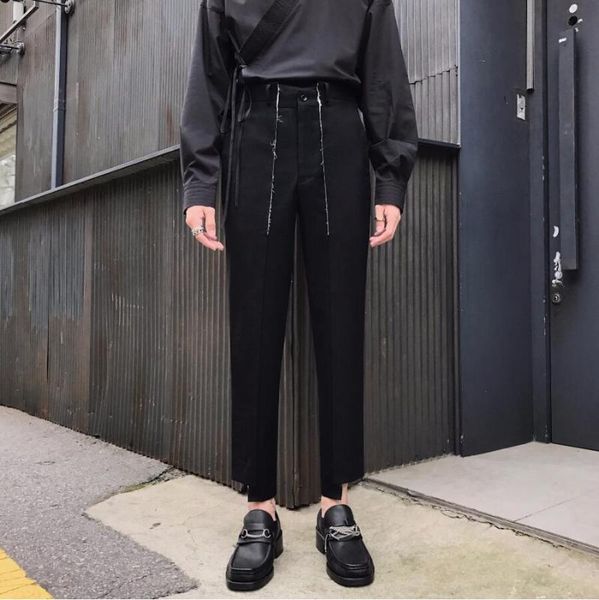 

27-46 2020 new men clothing hair stylist fashion street handmade interlacing structure splicing casual pants plus size costumes, Black