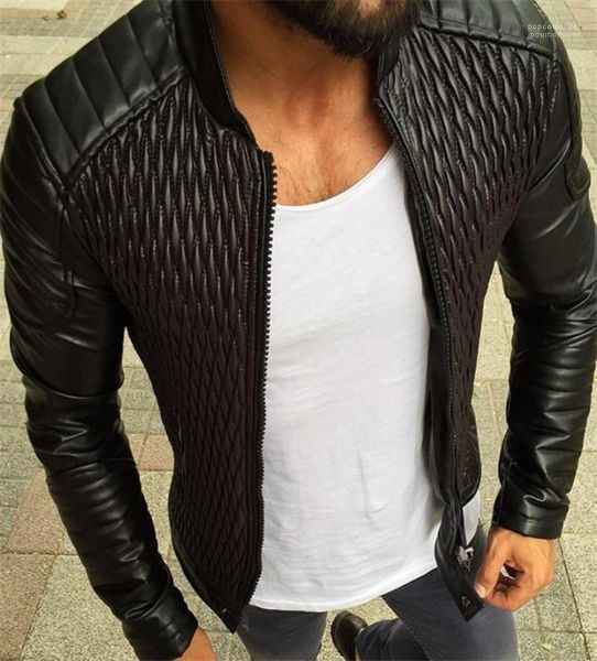 

men autumn winter slim fit motorcycle jackets casual outwear coats men designer pu leather jackets fashion, Black