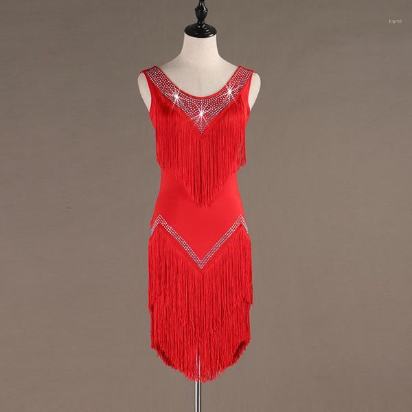 

sequins tassel latin dress salsa costumes tango dress dance wear latin dance women samba costume clothes for dancing1, Black;red