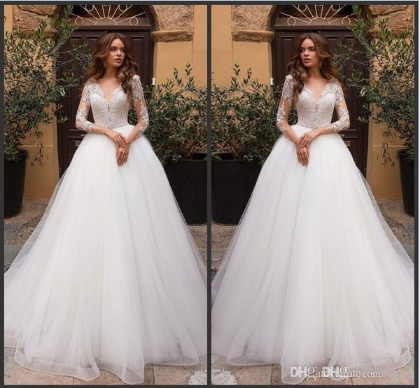 

2019 new white organza long sleeve muslim beach african wedding dresses lace plus size wedding gowns sweetheart drop waist
