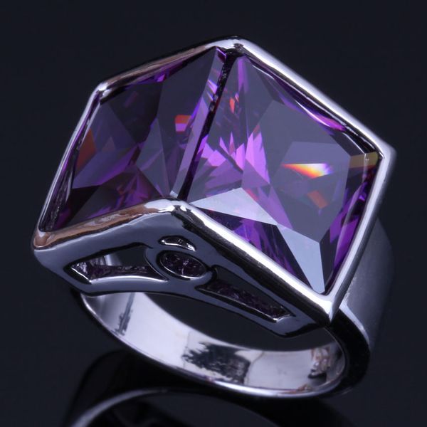 

delicate double square purple cubic zirconia 925 sterling silver ring for women v0494, Golden;silver