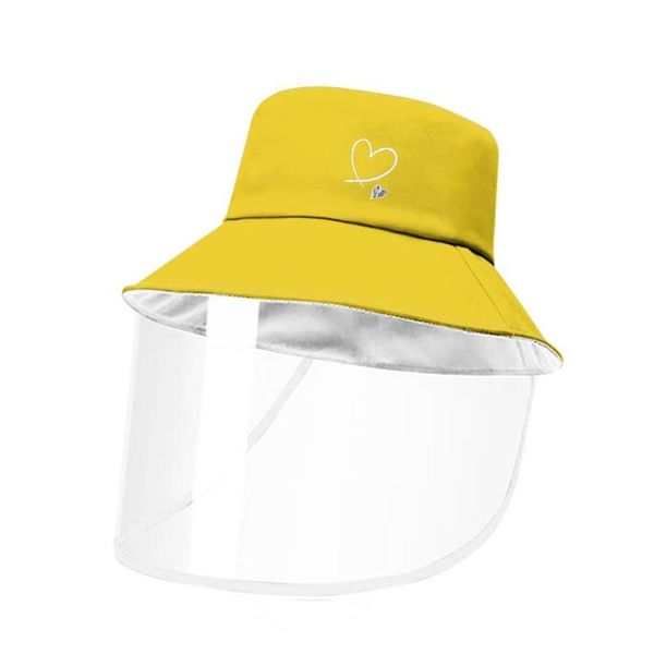 

2020 fashion yellow print and mini love pattern bucket hat womens outing face protect cap girls ladies colorful design custom