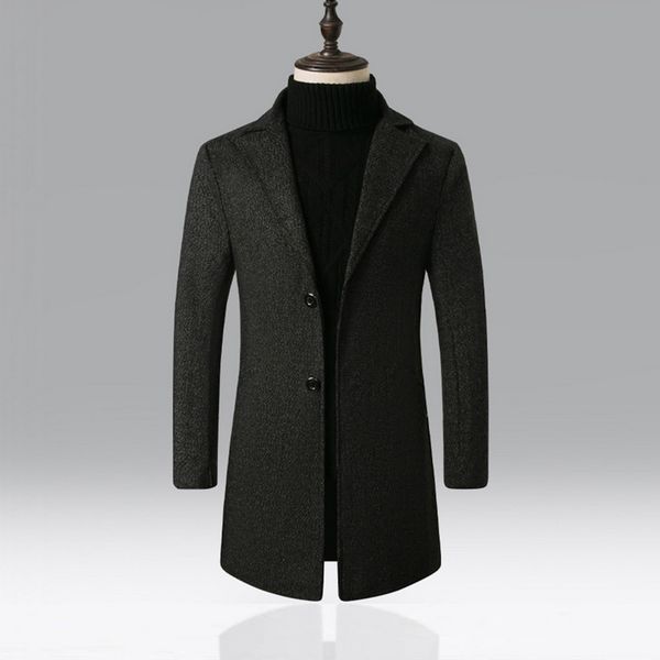 

laamei new men wool blends suits design wool coat casual winter thick warm trench coat windbreaker jackets drop shipping, Black