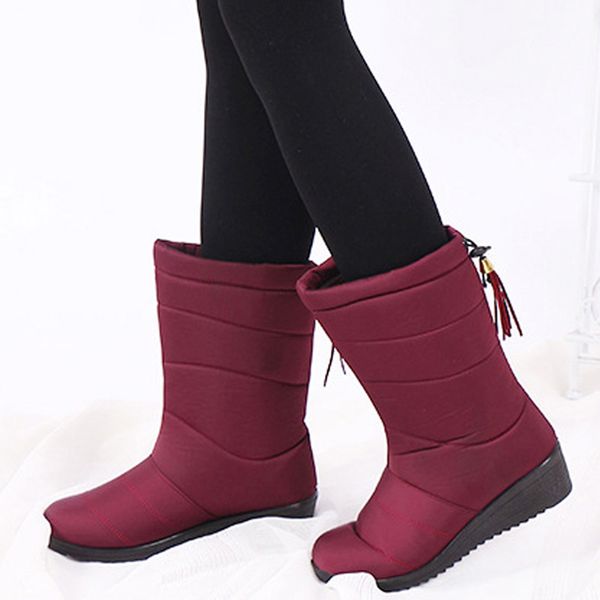 

women's winter boots waterproof snow boots for women winter shoes plush inside mid-calf wedges plus size 44 botas mujer, Black