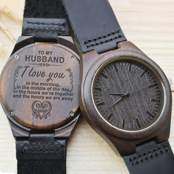 

engraved wooden men groomsmen watch for husband son natural ebony customized wood watch birthday anniversary gift drop shipping, Slivery;brown