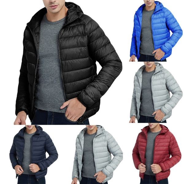 

men's autumn winter style light weight feather down overcoat outerwear coats cotton warm hooded coat, Black;red