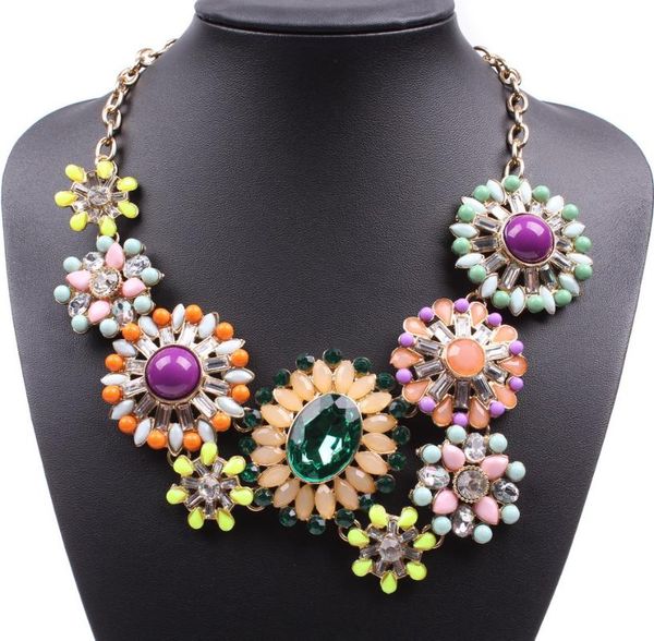 

fashion brand 2020 vintage style gold color chain statement flower bib necklace for women jewelry, Silver