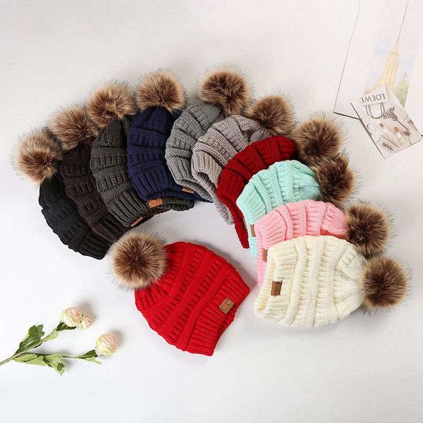 

large ball winter wool warm women knitted cc hat fur pom poms crochet beanie cap bobble fleece cable slouchy skull caps 12color 100pcs, Blue;gray