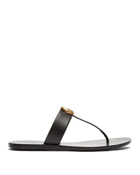 

mens womens black leather thong sandal flat flip flops embellished with golden hardware euro 35-45