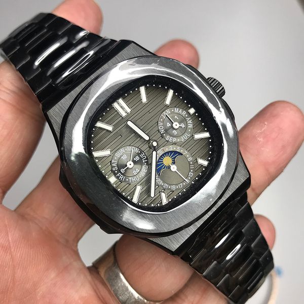 

black stainless steel automatic black dial watch 40mm luxury watches men sweeping movement watch all small dials work no battery watches, Slivery;brown