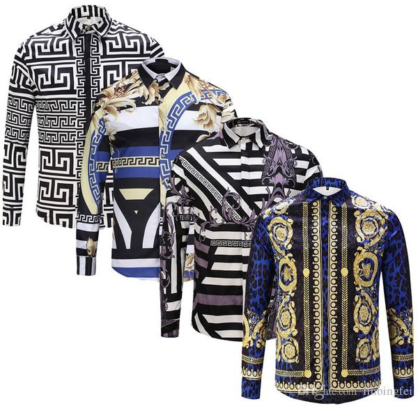 

mens versace mens designer hot brand new slim men shirt ретро цвет 3d цветочная печать мода повседневное платье мужские рубашки мужские руба, White;black