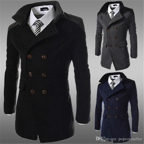 

mens fashion designer jackets double lapel sided long stand collar outerwear thick winter warm gentlemen coats, Black;brown