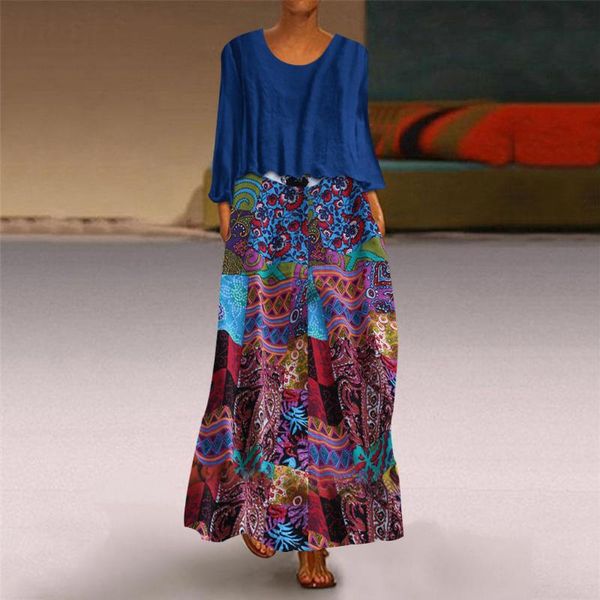 

casual dresses 2021 cotton and linen dress two-piece loose round neck printed long sleeve lantern, Black;gray