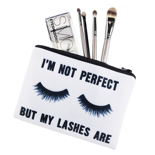 

fashion eye lashes letter printed woman drawstring makeup bag zipper clutch bag cosmetic organizer organizador de bolsos