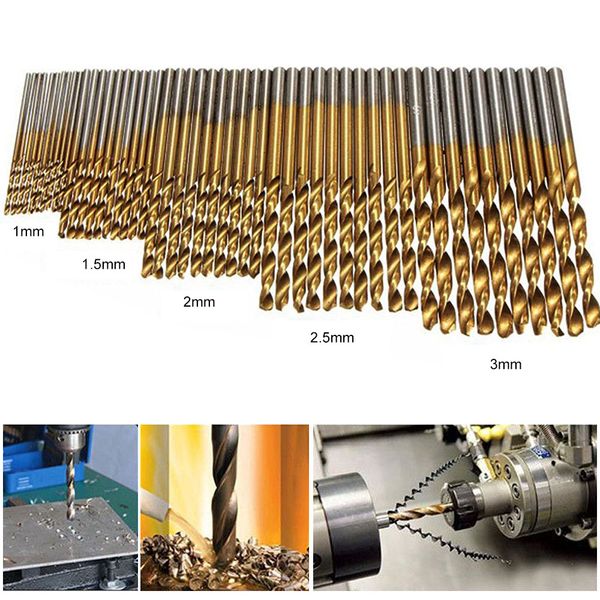 

50pcs high speed steel twist drill 1.0/1.5/2.0/2.5/3.0mm titanium coated hss drill woodworking hand tools bit set