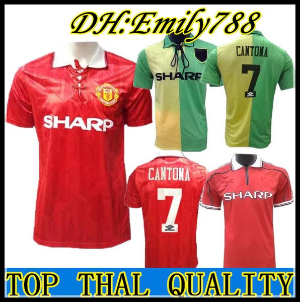 

cantona 93 94 man beckham soccer jersey 1993 1994 retro utd soccer jersey classic football shirt giggs home red away green maillot de foot, Black;yellow
