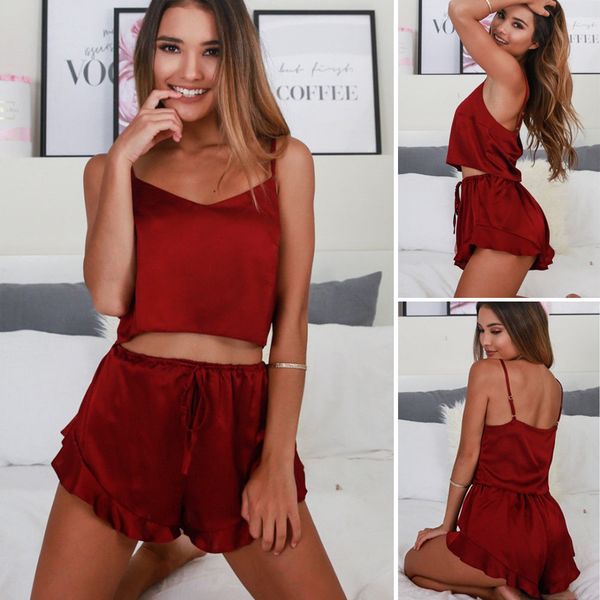 

womens satin lace sleepwear babydoll lingerie nightwear shorts pjs pyjamas sets casual lace straps nightgown, Blue;gray
