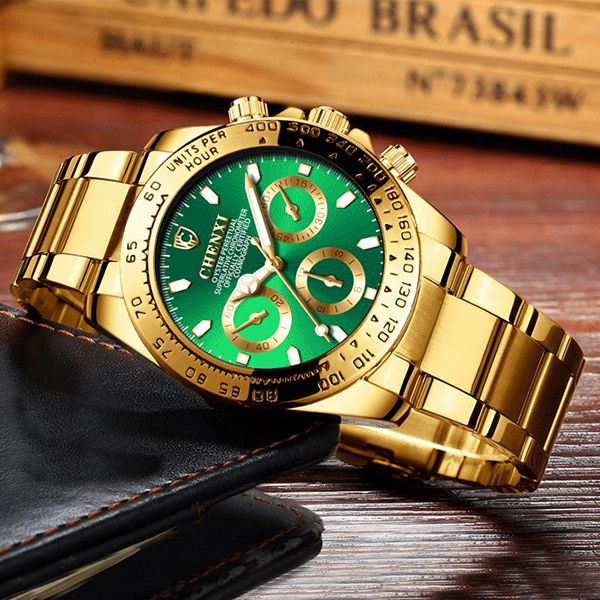

chenxi brand watch stainless steel mens watches gold watches for men business men's watch analog dial folding clasp wristwatch, Slivery;brown