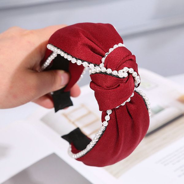 

атласная перл крест оголовье hairbands для леди лук hairband pearl head bands розовый завитые стиль волос bzebi, Black;brown