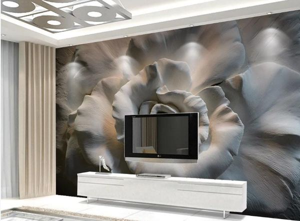 

пользовательские фото обои 3d современный телевизор фон гостиная спальня3d тиснением роза телевизор диван обои для стен