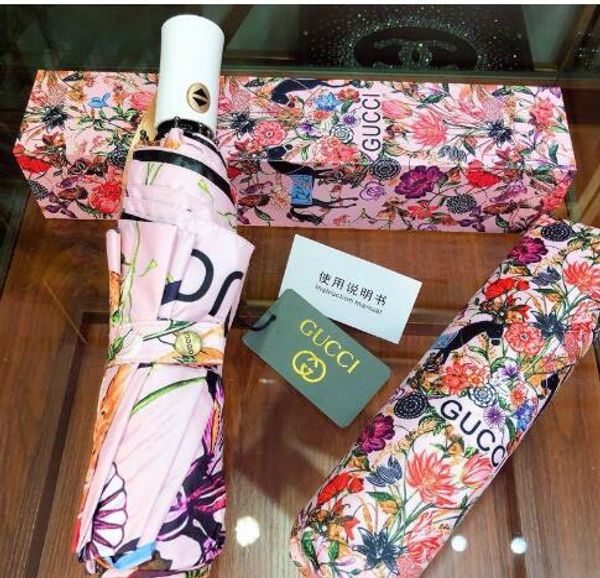 

new arrival fashion sunshade umbrella for women lady sunscreen umbrella with flower birds print uv protection folding umbrella, Red;brown
