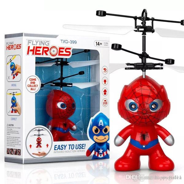 

drone rc helicopters christmas kids toys with spiderman superman batman minions sytle flying led toy for children