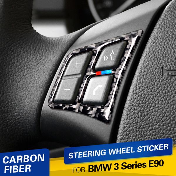 

car interior accessories carbon fiber steering wheel buttons stickers for bmw e90 3 series (2005-2012) car styling