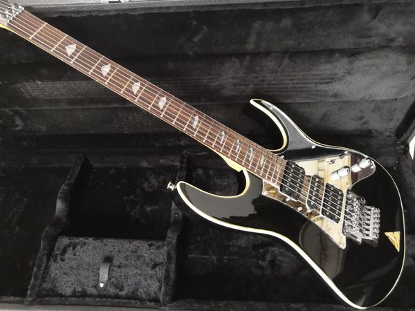 

custom black guitar hhs pickups silver hardware colorful shell inlay ing