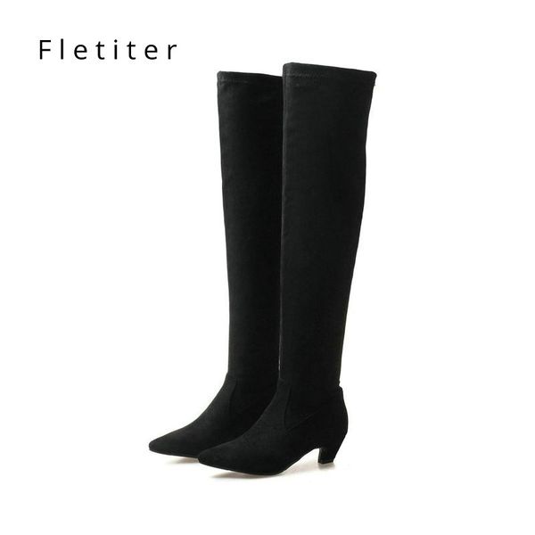 

women stretch faux suede thigh high boots fashion over the knee boots low heels woman shoes black gray kitten heels shoes