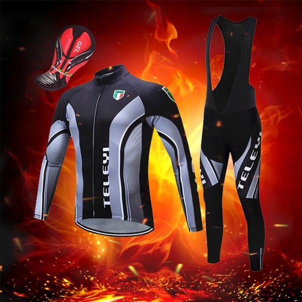 

bdsports racing sets men winter cycling clothing 2021 thermal fleece bike jersey bib set warm bicycle clothes sport dress mtb kit male retro, Black;blue