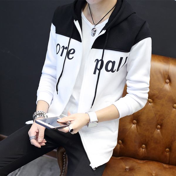 

summer cardigan baseball suit men korean version skinny men's hoodie thin jacket, Black