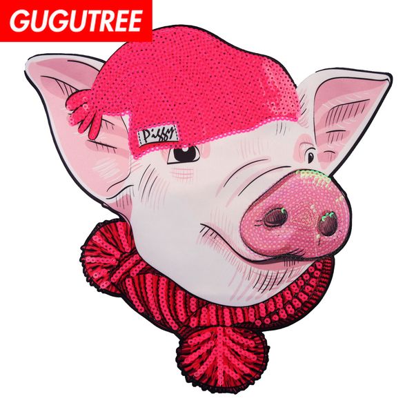 

gugutree блестки вышивка большая свинья патч мультфильм патчи жетоны аппликации патчи для одежды jw-15, Black