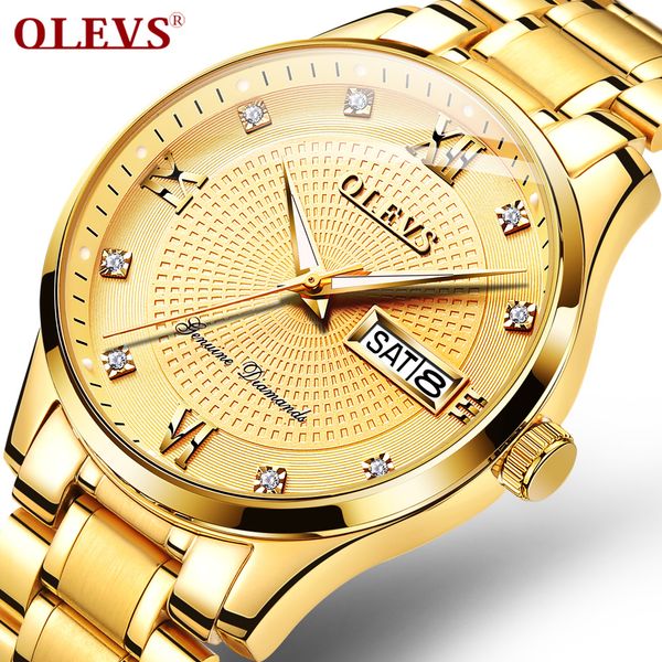 

olevs brand fashion business men's mechanical watch luxury gold-colored rhinestone waterproof luminous hands men's watch, Slivery;brown