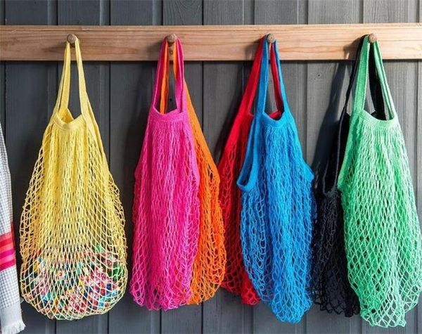 

17 colors handle 50cm reusable shopping grocery bag large size shopper tote mesh net woven cotton bags portable shopping home storage bags