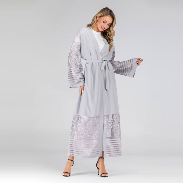 New Fashion Women Dress Floor Length Cardigans Spring Autumn Wear Women S Embroidery Mesh Cardigan Robe Dresses Ladies Casual Clothes Discount Dresses