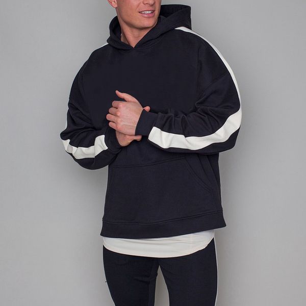 

mjartoria 2019 new fashion street style long sleeve cotton men's pullover solid fleece hooded loose sweatshirt, Black