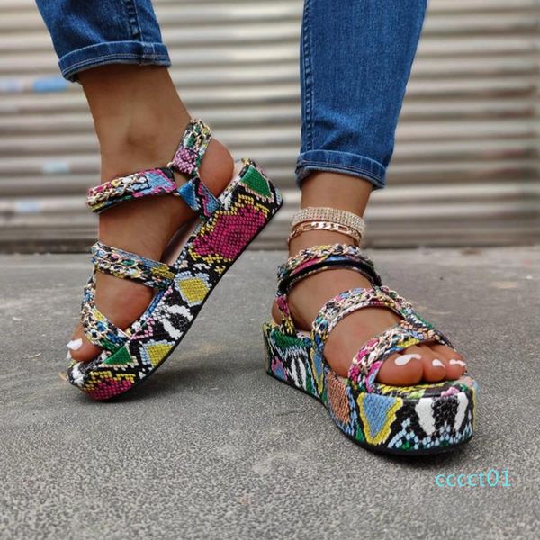 

women's sandals wedges plus size summer ladies high heels fashion multicolor snakeskin platform sandals open toe beach shoes ct01, Black