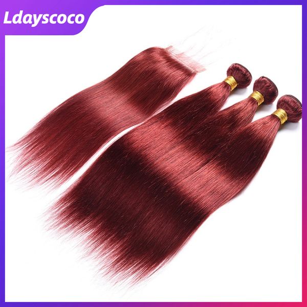 

33# винно-красный волос утка переплетения волос пучки человеческих волос реми прямые бразильские виргинские громады с закрытиями 10-28 дюймо, Black