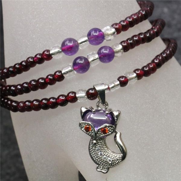 

wine red natural garnet stone round beads 3layer 4mm women's jewelry pendant bracelet charm exquisite gift y698, Black