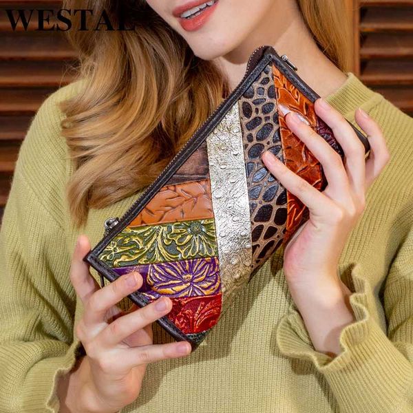 

westal женский кошелек женский кошелек из натуральной кожи клатч длинный кошелек для телефона / карт лоскутные кошельки женские кошельки и к, Red;black