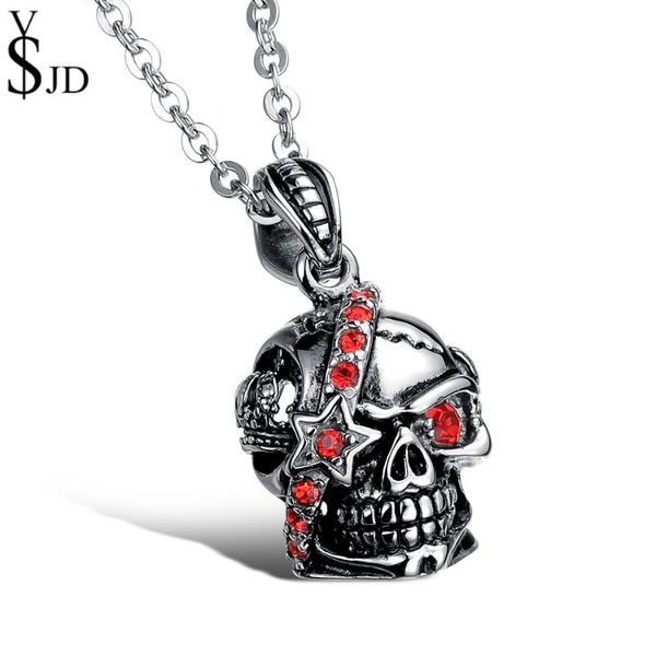 

ysjd personality skeleton necklace stainless steel jewelry punk red crystal necklaces & pendants gifts for men, Silver