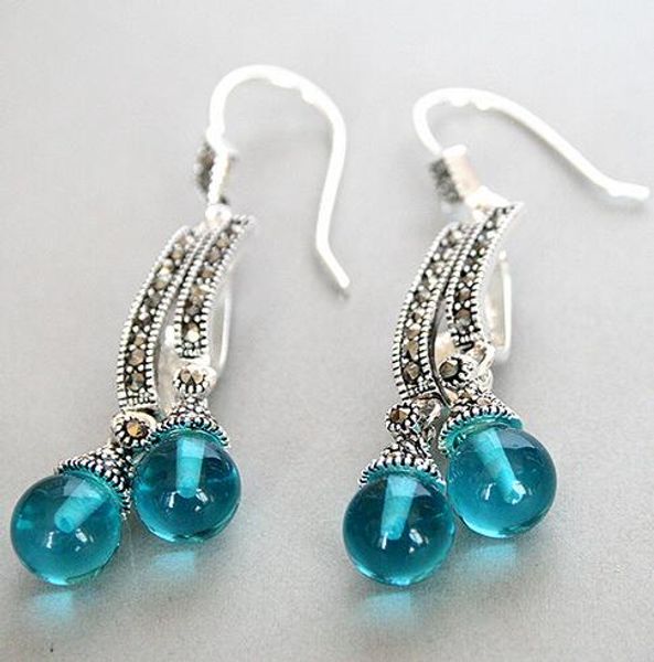 

vintage 925 silver blue opals jade jewelry earrings hook earrings2 2/5 ", Golden